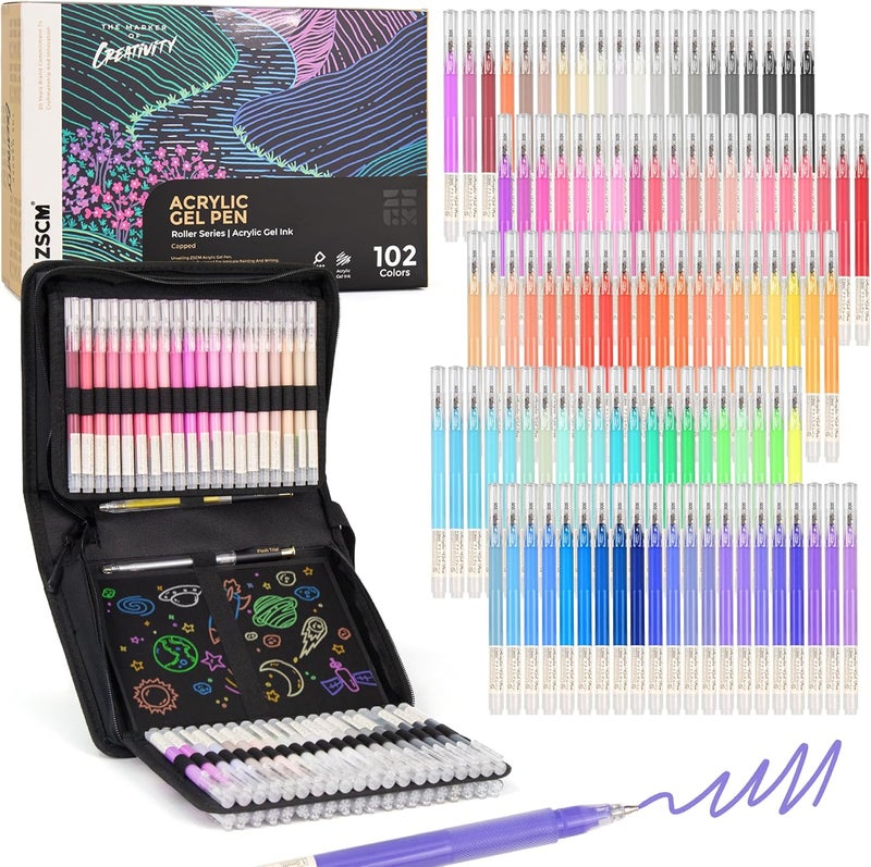 ZSCM 100 Colors 3D Acrylic Gel Pens & Black Paper Sketchbook for Drawing, 1mm Fine Point Acrylic Ink Pen, Opaque Archival Ink Pens for Black Paper Drawing, Sketching, Illustration, Card Making - Image 1